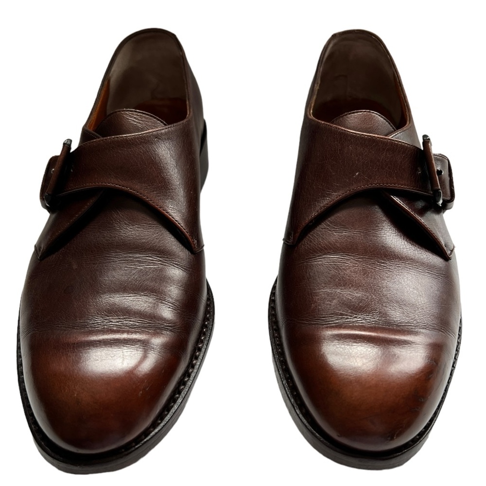 Robert Clergerie Brown Leather Monk Strap Flats